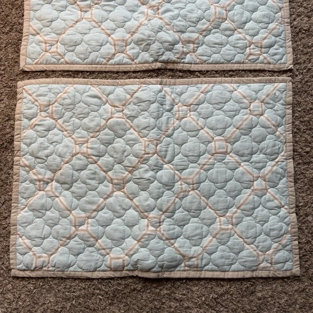 Kate Spade Pillow Shams Quilted Geometric Pattern Blue Set of Two 20